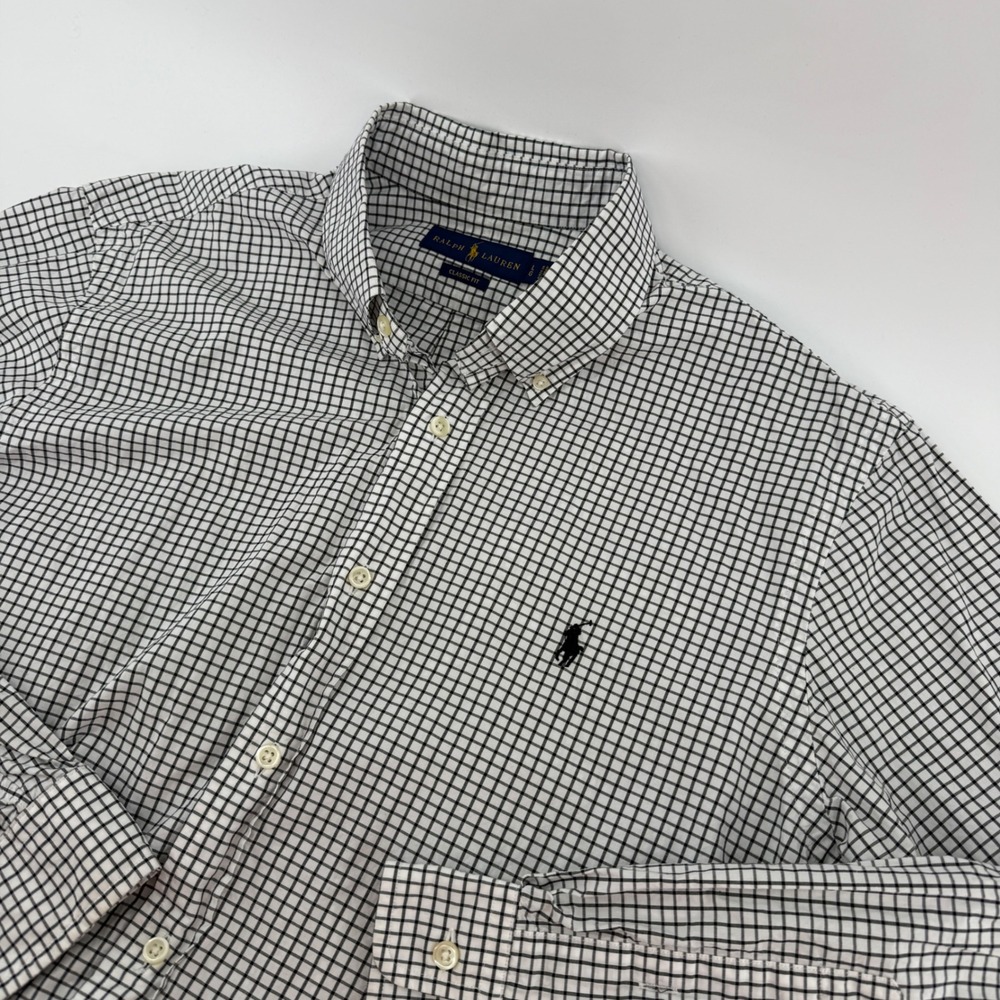 Ralph Lauren Mens Classic Fit Black White Check Button Down Shirt Large
